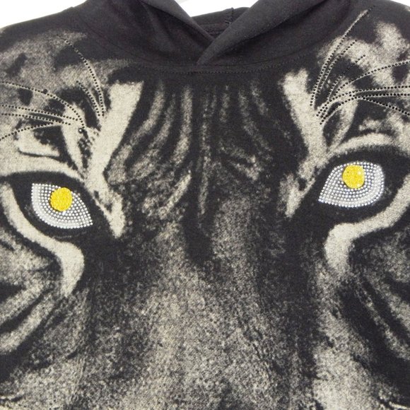 NEW HEADS OR TAILS Rhinestone Tiger Face HOODIE PULLOVER SWEATSHIRT Black Large - Picture 5 of 8